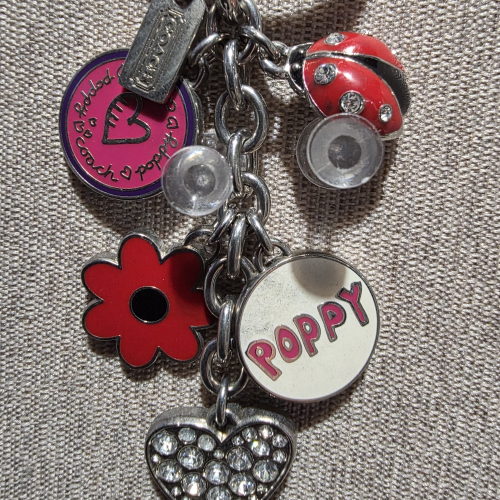 Coach Poppy Charm Key Chain Fob Ladybug Flower Heart … - Gem